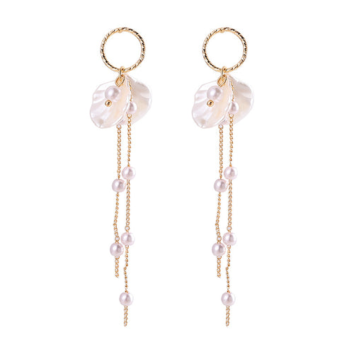Korean Style S925 Silver Pearl Petal Tassel Earrings