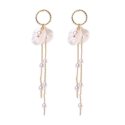Korean Style S925 Silver Pearl Petal Tassel Earrings
