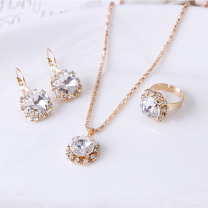 Fashion Crystal Jewelry Set: Necklace, Earrings, Ring