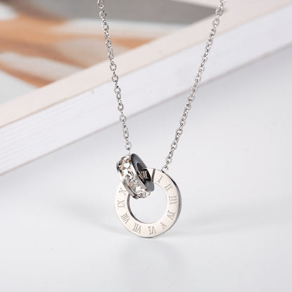 18K Rose Gold Titanium Steel Diamond Ring Necklace