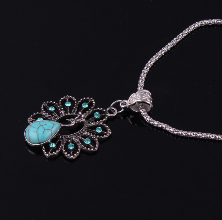 Peacock Necklace with Turquoise Bohemian Style