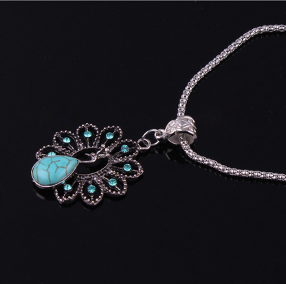 Peacock Necklace with Turquoise Bohemian Style