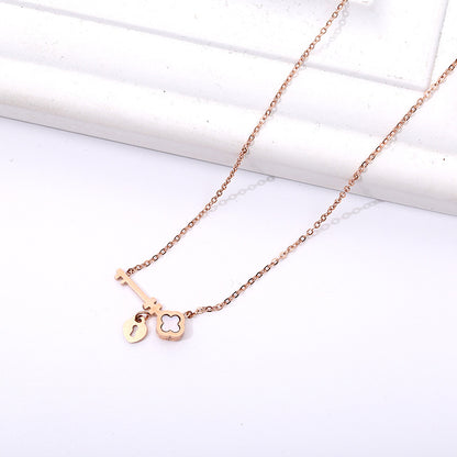 Titanium Steel Four-Leaf Clover Necklace with Pendant