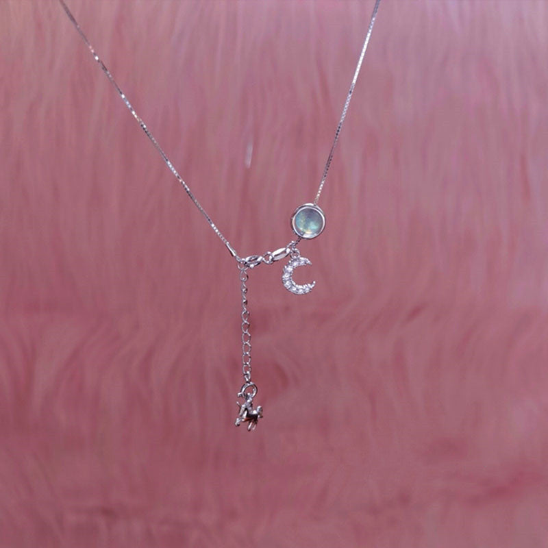 S925 Silver Moonstone Unicorn Necklace for Women