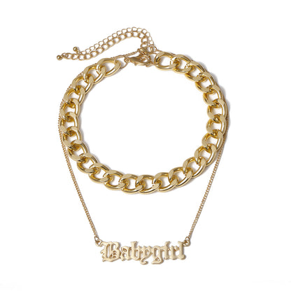 Punk Layered Cross Chain Necklace with Letter Pendant