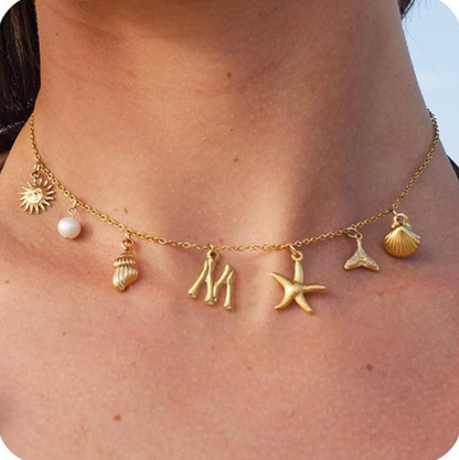 26 Bamboo Letter Necklace - Starfish, Shell & Conch Design