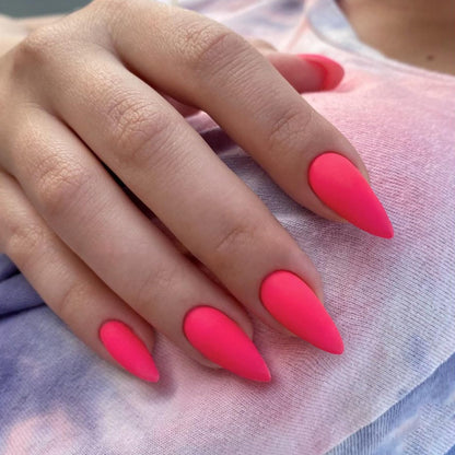 Matte Hot Pink Press on Nails Almond Shaped Medium Almond Nails Press on Neutral Acrylic Nails Reusable Fake Nails for Women Glue on Nails Medium Length Stiletto False Nails Soft Gel Artificial Nails