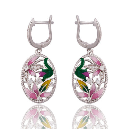 Creative Oval Flower Enamel Jewelry Set: Earrings, Ring, Necklace