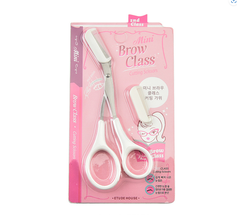 Korean Style Pink Eyebrow Scissors with Comb Tool