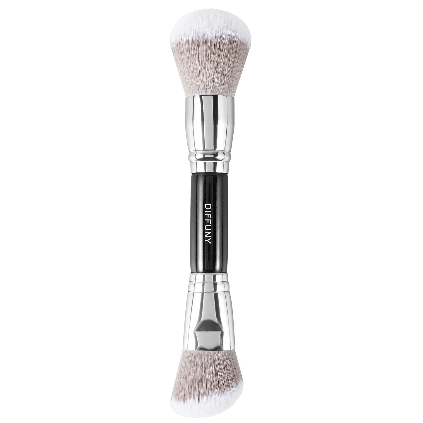 DIFFUNY Large Dual Ended Makeup Brush Powder Foundation Brush+ Contour Brush Angled + Round Double Makeup Brush for Powder Cream Bronzer Brush