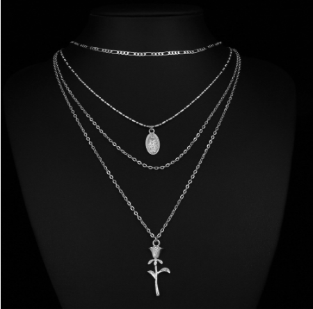 Layered Maria Rose Pendant Necklace