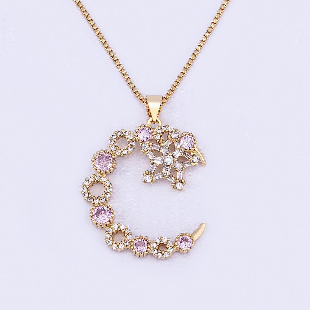 Trendy Gold-Plated Necklace with Star and Moon Pendant