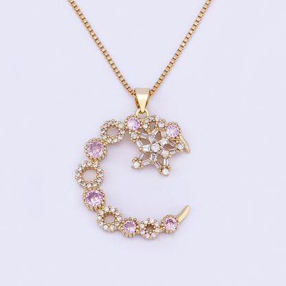 Trendy Gold-Plated Necklace with Star and Moon Pendant