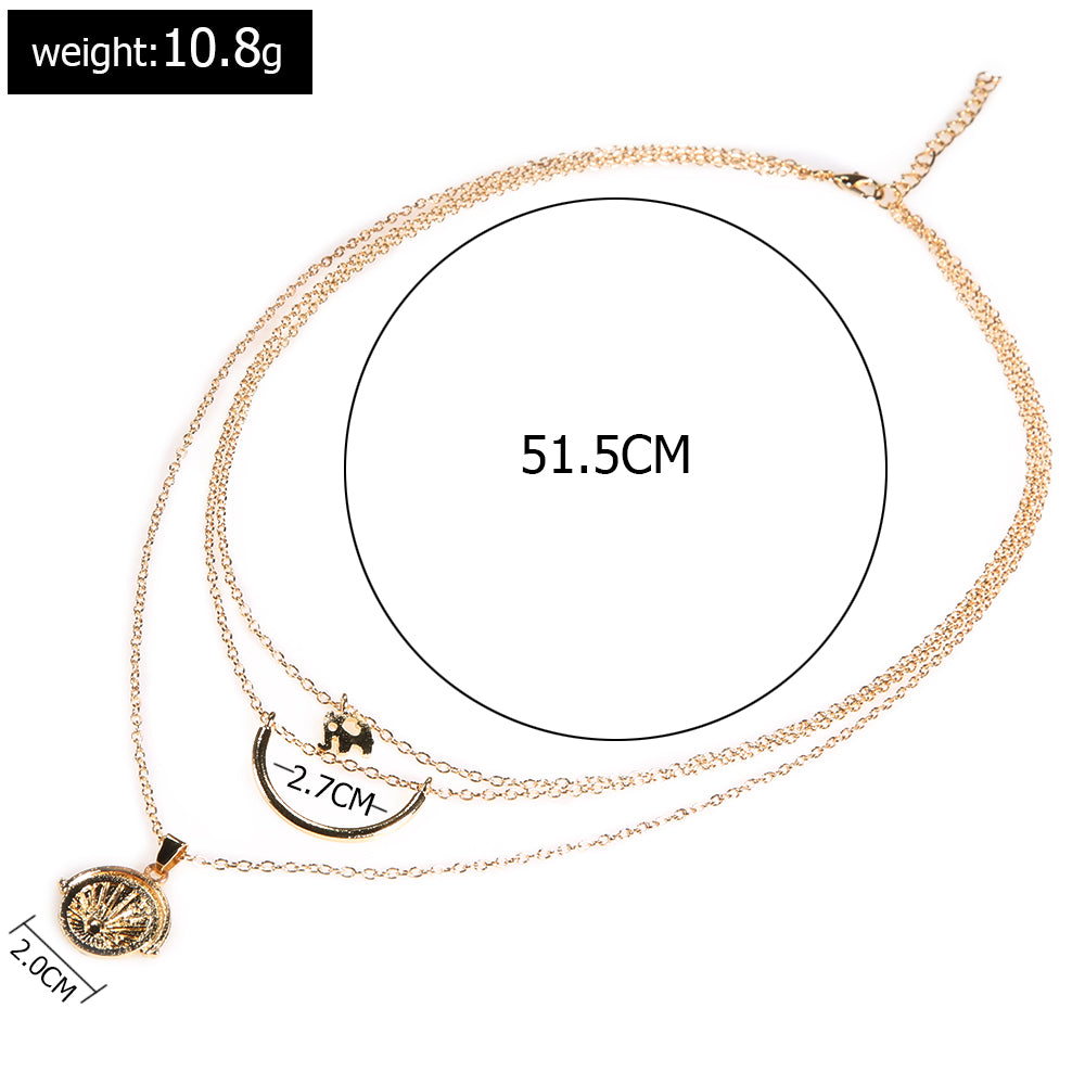 Fashionable Elephant Crescent Moon Multi-Layer Necklace