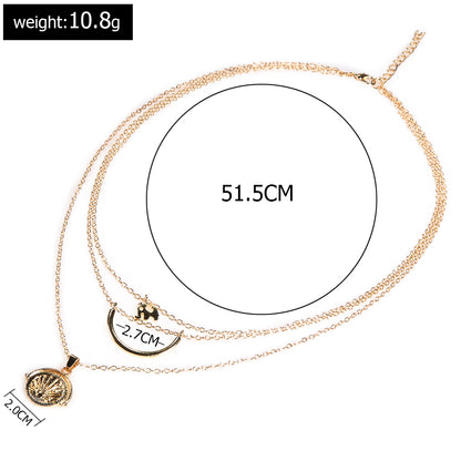 Fashionable Elephant Crescent Moon Multi-Layer Necklace