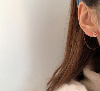 S925 Silver Asymmetric Moon Heart Stud Earrings