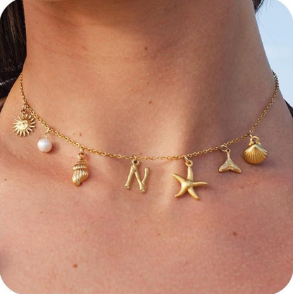 26 Bamboo Letter Necklace - Starfish, Shell & Conch Design