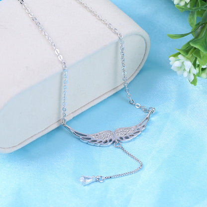 S925 Silver Angel Wings Pendant Necklace with Zirconia