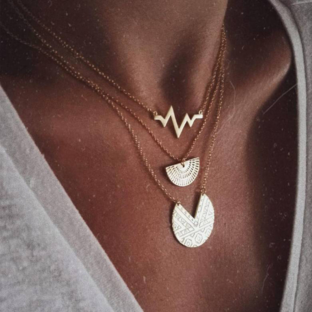 Bohemian Multi-Layer Heartbeat Pendant Necklace