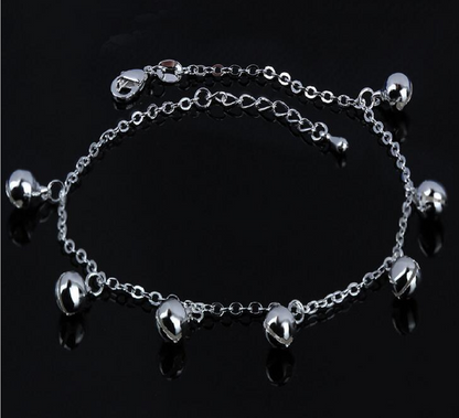 Silver Double Layer Star and Heart Charm Anklet