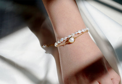 Women's Baroque Freshwater Pearl Double-layer Bracelet