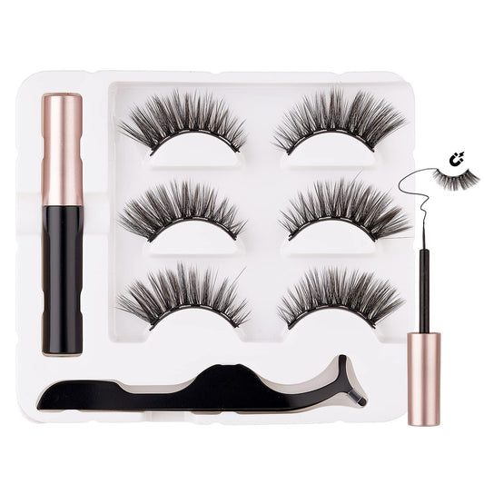 SHEKA Magnetic Eyelashes with Eyeliner Cat Eyes Magnetic Eyelashes Natural Look False Eyelash No Glue Needed Reusable Fake Eyelashes with Tweezers (3 Pairs Cat Eyes)