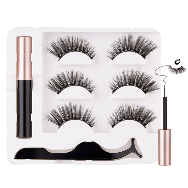 SHEKA Magnetic Eyelashes with Eyeliner Cat Eyes Magnetic Eyelashes Natural Look False Eyelash No Glue Needed Reusable Fake Eyelashes with Tweezers (3 Pairs Cat Eyes)