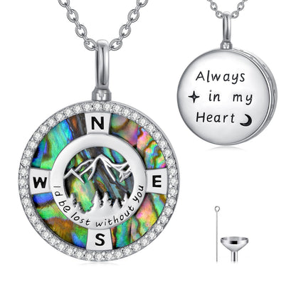 WINNICACA Urn Necklace for Ashes Sterling Silver Abalone Shell Cremation Jewelry for Ashes Jewelry Gifts for Nature Lovers Keepsake Memorial Jewelry for Women (16-Compass)