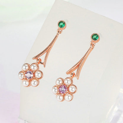 S925 Silver Plum Blossom Amethyst Tassel Earrings