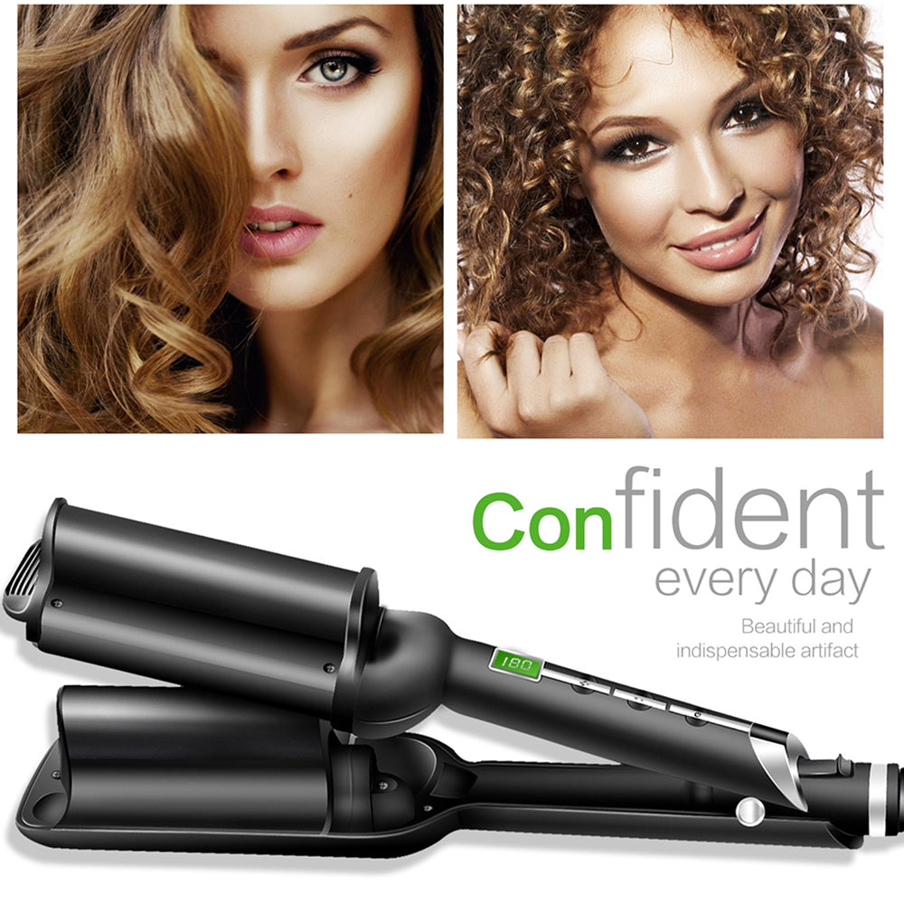 Deep U-Shaped Water Ripple Curling Iron with LCD Display
