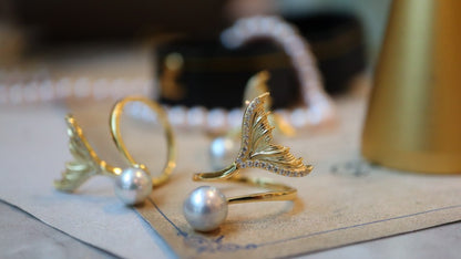 S925 Silver Akoya Pearl Tail Ring for Women