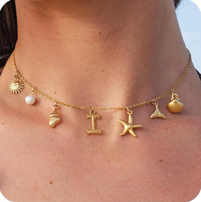 26 Bamboo Letter Necklace - Starfish, Shell & Conch Design