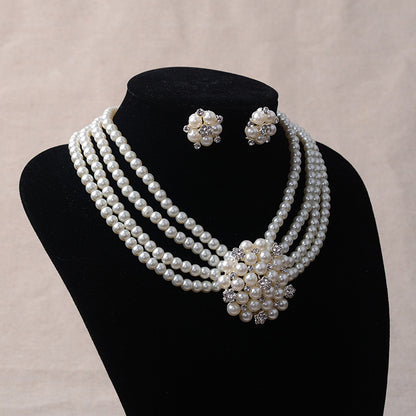 Bridal Pearl Flower Necklace and Earring Set