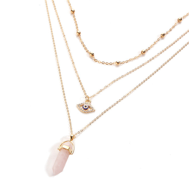 Fashionable Multi-Layer Necklace with Diamond Pendant