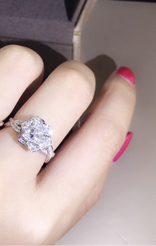 Rose Gold Simulated Diamond Rose Ring for Women