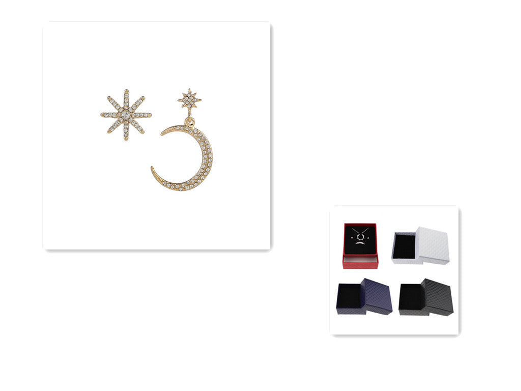 925 Silver Star and Moon Earrings with Asymmetrical Design