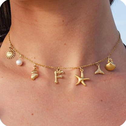 26 Bamboo Letter Necklace - Starfish, Shell & Conch Design