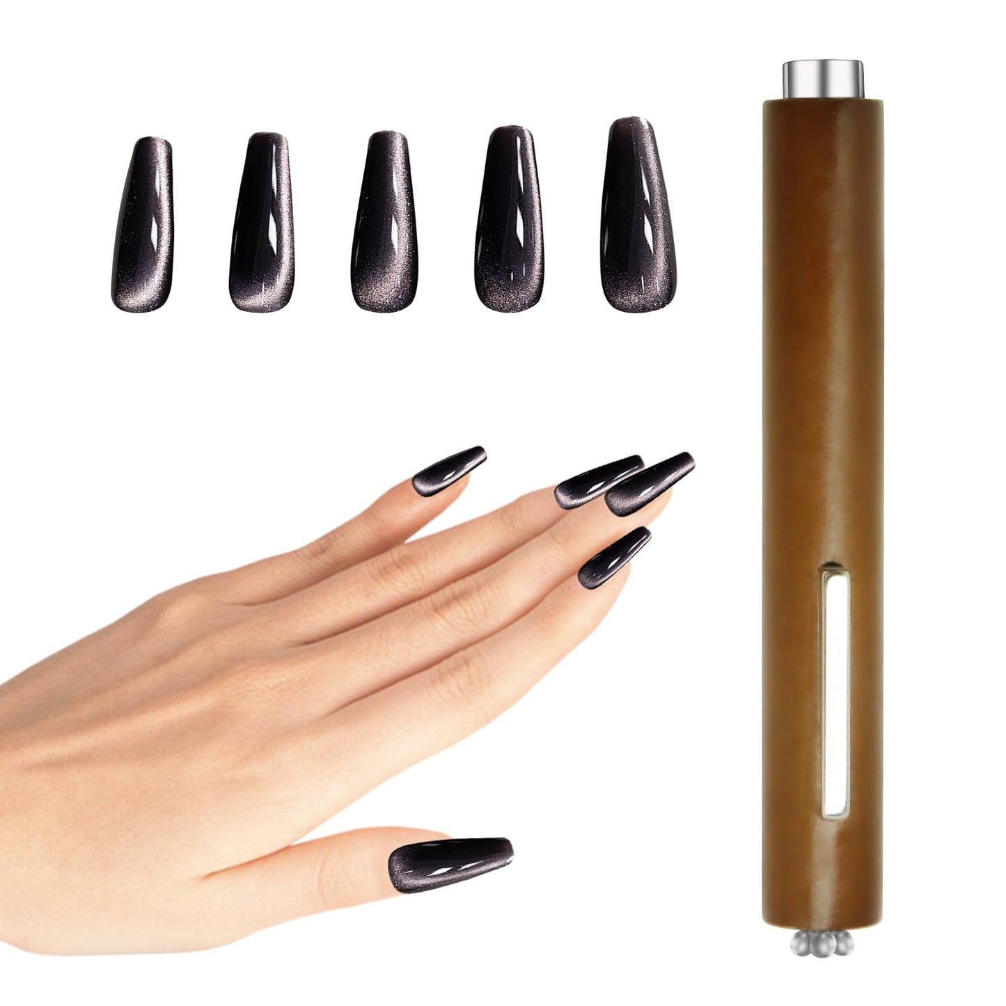 3 in 1 Cat Eye Magnet for Nails Cigar Shape Cat Eye Nail Magnet Multi-Function Gel Nail Polish Nails Magnet 3D Nail Magnets for Nail Art  Strong Suction Cat Eye Nails Magnet for Home DIY Salon
