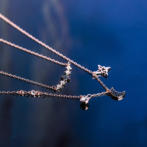 Pure Yishang New Style Double Layer Star Moon Necklace Set