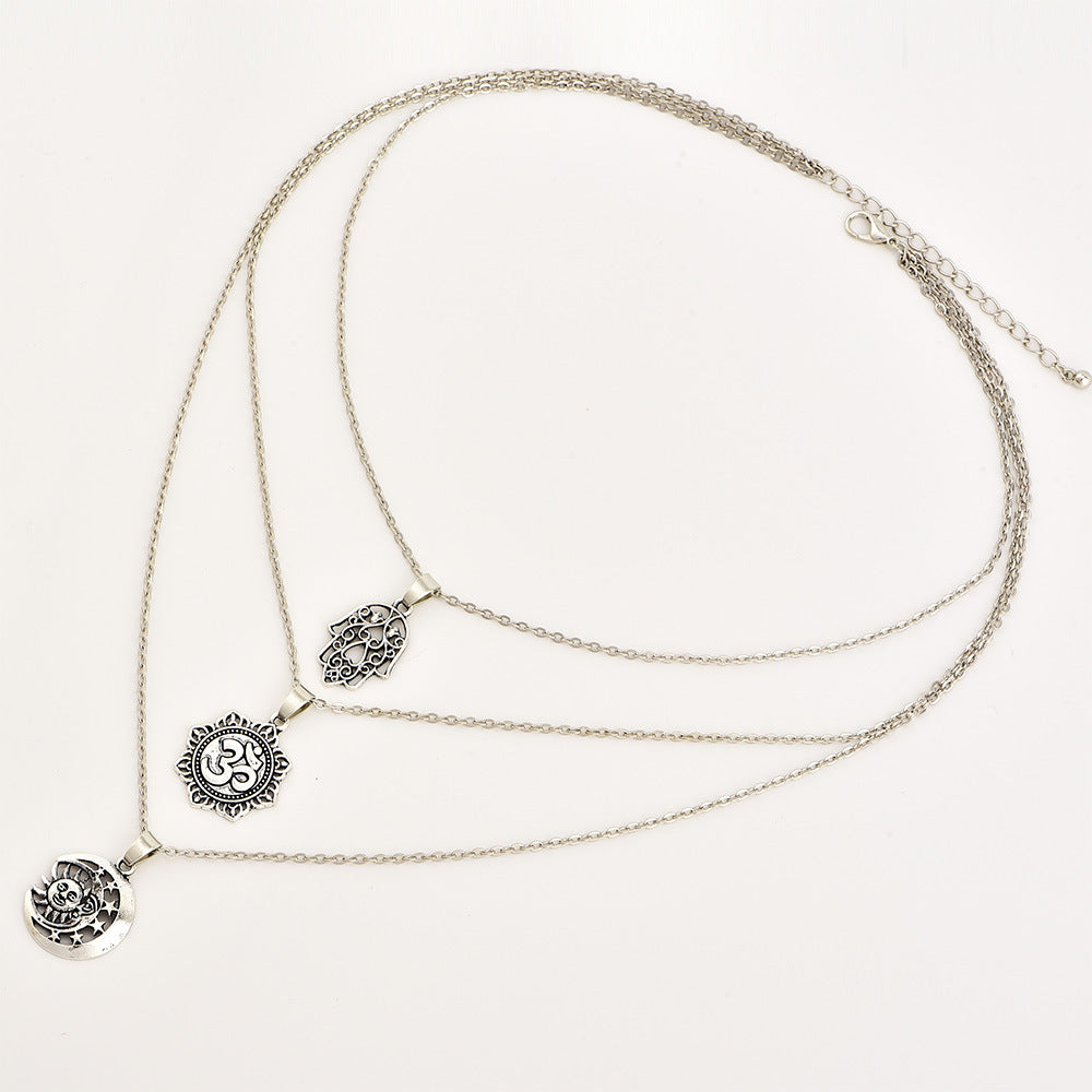 3D Star and Moon Pendant Layered Necklace