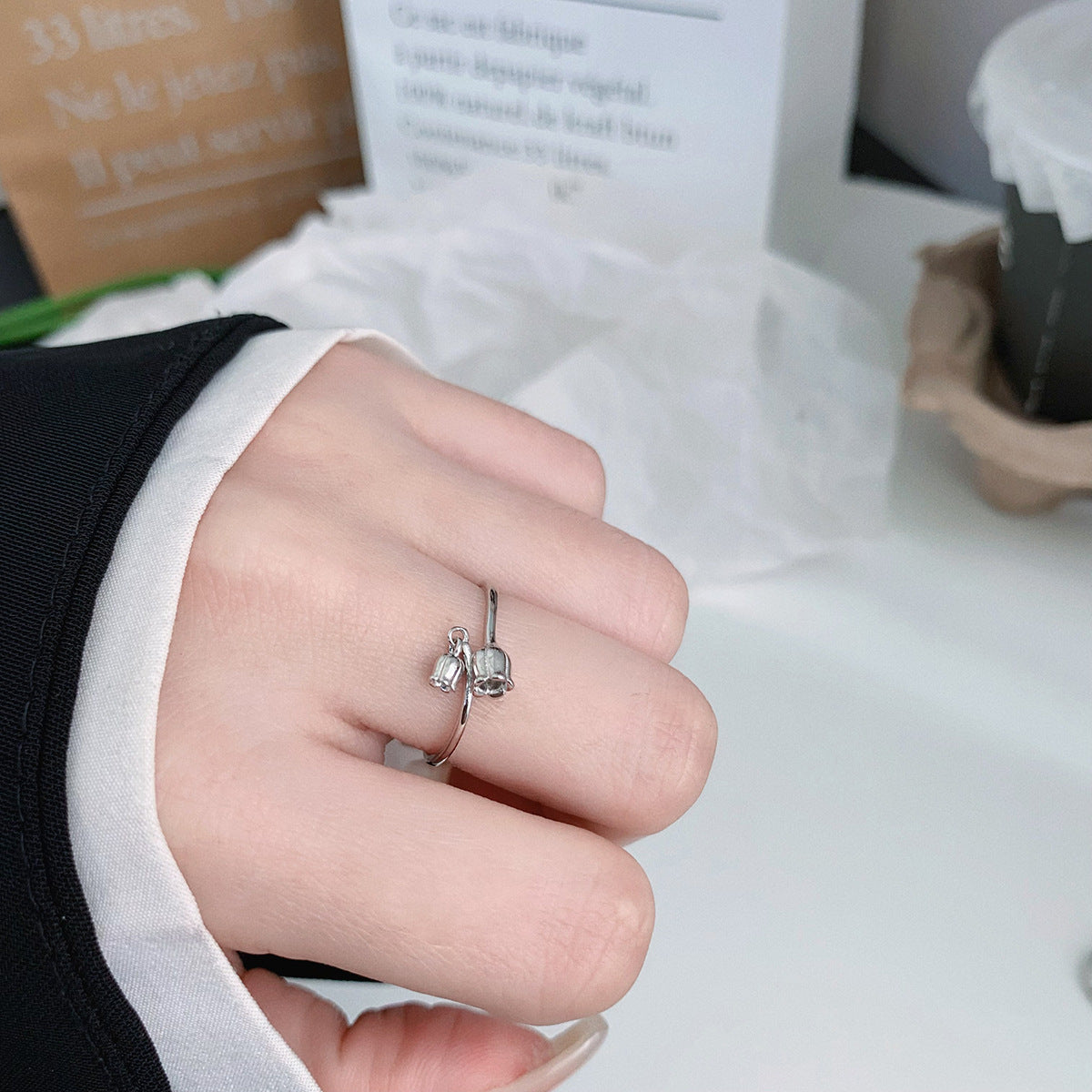 S925 Silver Elegant Flower Open Ring for Women