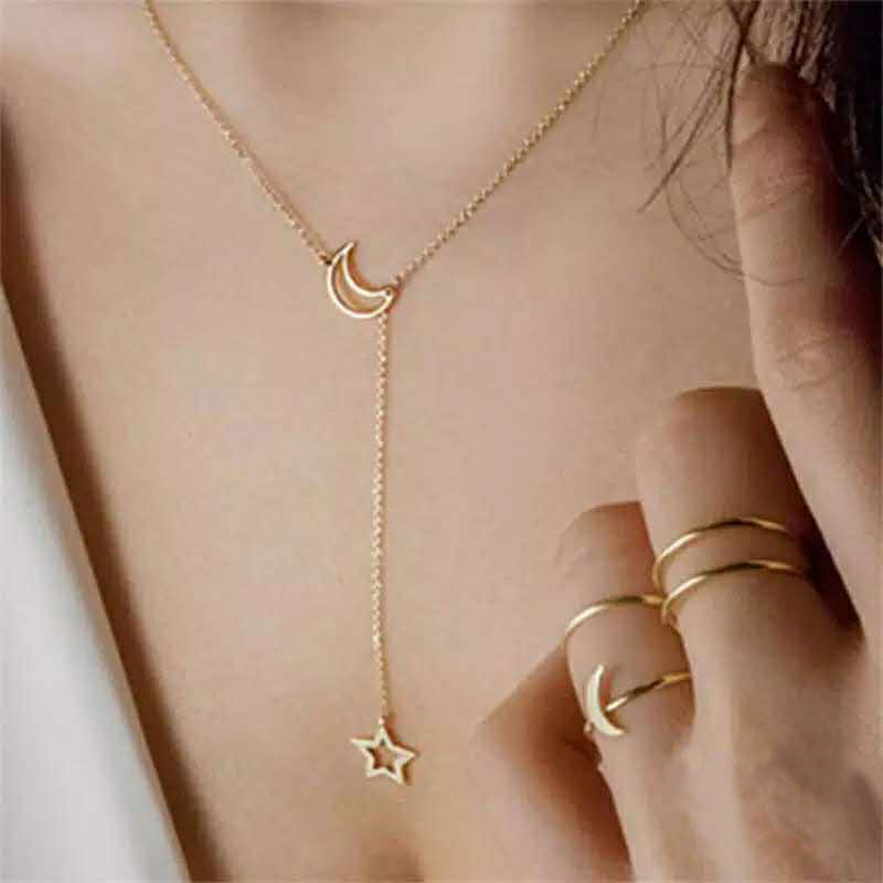 Alloy Multi-Layer Necklace with Star and Moon Pendant