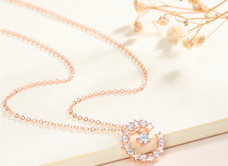 Rose Gold Diamond Zirconia Pendant Necklace S925 Silver