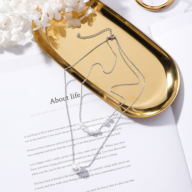 Double Layer Pearl Choker Necklace, Minimalist Style