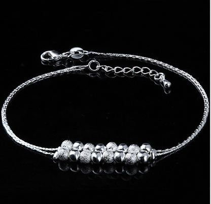 Silver Double Layer Star and Heart Charm Anklet