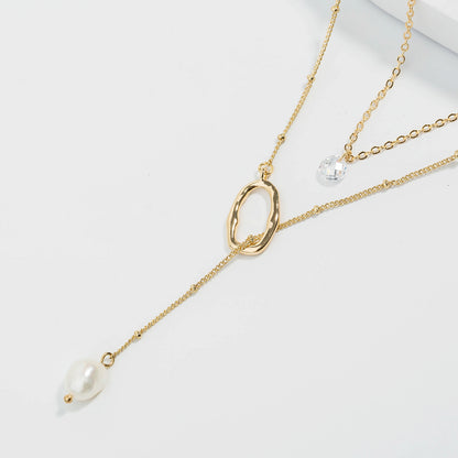 Trendy Layered Shell Necklace with Pearl Letter Pendant