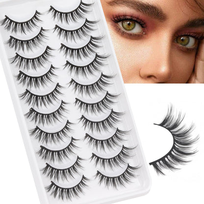 Veleasha Natural Lashes Wispy Eyelashes Lightweight 10 Pairs 10-14mm Cotton Band False Eyelashes Soft Cat Eye Lashes 100% Handmade Faux Mink Fake Eyelashes (G2)