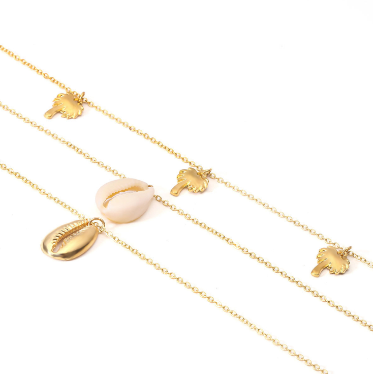 Minimalist Coconut Tree Shell Pendant Layered Necklace
