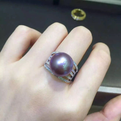925 Silver Akoya Gray Pearl Adjustable Ring for Women
