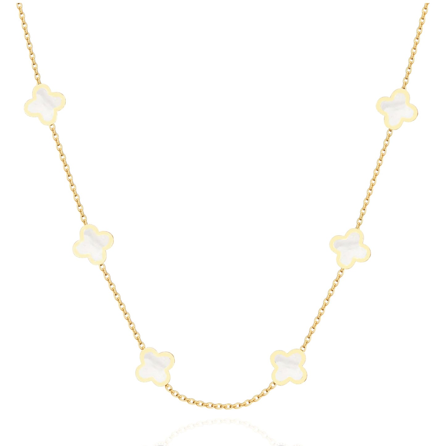 SHINYY Dainty Four Leaf Clover Choker Necklace for Women 18K Gold Plated Stainless Steel Black Lucky 4 Leaf Dangle Chain Jewelry gift for Mother and Daughter (Gold White)